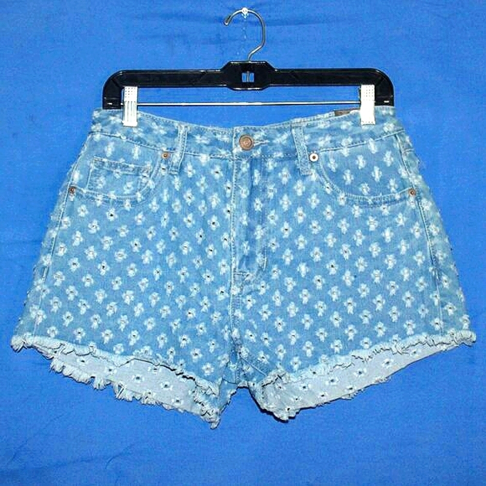 Rock & Roll Denim High Rise Eyelet Denim Shorts Blue NWT